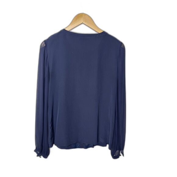 Tory Burch silk blouse sheer long sleeves navy size 8 - Picture 2 of 9